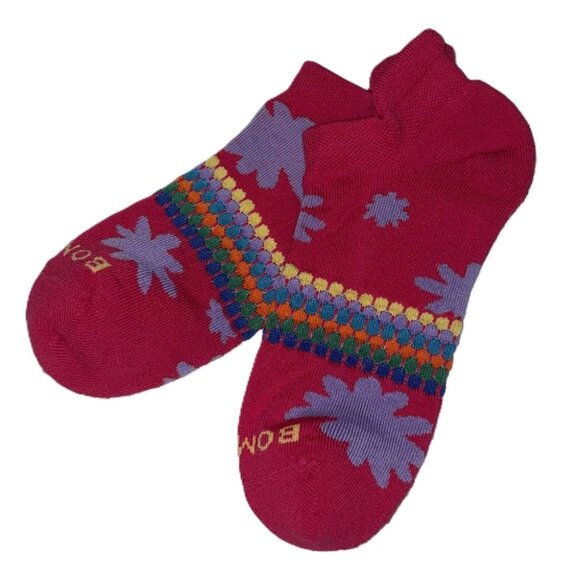 Bombas Womens Ankle Socks Hot Pink Floral Medium Size 8 - 10.5 NWT Authentic - Picture 3 of 4